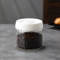 Vacuum sealed borosilicate glass jar for coffee beans with a white airtight button lid - 500ml / Transparent Bottle / White