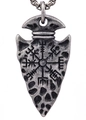 Retro silver arrowhead pendant with Viking compass engraving and textured chain - Retro Silver Arrowhead Without Chain (F0408-2)