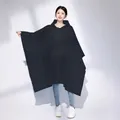 Reusable black EVA hooded raincoat poncho for adults with drawstring and side snaps - One Size / Black Poncho (Adult)