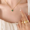 French style gold plated necklace set with green heart zircon and crystal rings - 40+5cm / Gold Green Zircon Necklace