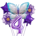 6pcs butterfly and number 4 foil balloon set in purple gradient for birthday party decor - Number 4 / Purple