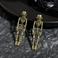 Gothic punk skeleton earrings in vintage gold finish for Halloween costume style - Antique Bronze Skull Stud Earrings Set (4142)