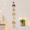 Tree of Life wall hanging with colorful crystal stones and golden metal rings - Golden Purple Six Rings Tree