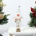 Detail of silver Santa Claus doll with wooden skis and fabric hat for Christmas decor - Silver Skiing Style