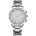 Fashionable silver quartz watch with diamond-encrusted bezel and stainless steel mesh dial - Silver Style 2