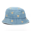 Cappello pescatore in denim celeste per bambini con motivi di orsi ricamati - 50cm (Consigliato 1-3 Anni) / Orso - Blu Scuro
