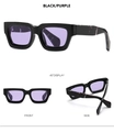 Gafas de sol retro con montura negra, lentes moradas y patillas con diseño de mármol - Montura negra lentes púrpuras