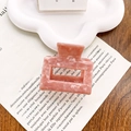 Pink marble acetate hair claw clip with rectangular hollow design for hair styling - Diamond Pink