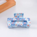 Blue and white floral pattern hair claw clip with red dots on white background - Blue and White Floral
