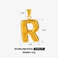 Chubby 26-letter R gold pendant in stainless steel with detailed size measurements - Letter R - Gold