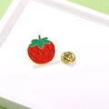 Cute strawberry metal enamel pin with red fruit, green leaves and gold butterfly clasp - Strawberry (CZ0562)