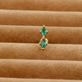 Golden cartilage stud earring with two vertical marquise-cut green zircons and ball back - Gold Double Stone Vertical Style