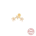Gold S925 sterling silver triple star cartilage piercing with clear zircon stones - #38 Triple Stars / Gold-Single