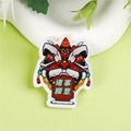 Badge en acrylique avec lion de danse chinoise mignon et message de bonne fortune - 7 Bébé Petit Serpent [A1152]