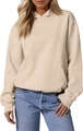 Close-up of oversized cream hoodie with drop shoulder design and textured fabric detail - Khaki