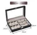 Black faux leather storage box with 6 watch slots, 3 eyeglass grids, and clear window - 6+3 Slots (Watches+Glasses) / Black/Grey Interior