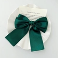 Elegant dark green satin butterfly hair claw clip displayed on a white decorative plate - Green Satin Bow Hair Clip / Green