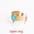 Golden stainless steel open ring featuring a turquoise stone with bohemian woven patterns - Style 2-Oval Turquoise Woven