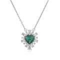 Close-up of heart emerald pendant surrounded by teardrop and marquise zircons - Silver Green Zirconia Heart Necklace