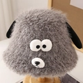Simpatico cappello alla pescatora in peluche grigio con orecchie e viso di agnello - M (56-58cm) / Grigio