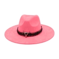 Detail of hot pink wide brim fedora with ethnic band and silver bull head ornament - Colorful Bull Head Ornament / Rose Pink