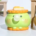 Cute green capybara ceramic storage jar with yellow lid and leaf detail for desk decor - 1188-40 Frog Blowing Bubble