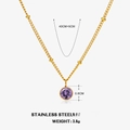 18K gold stainless steel necklace featuring a purple round-cut birthstone pendant - June Purple (Alexandrite)