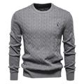 Men's grey cable knit sweater with detailed giraffe embroidery and classic crew neck - Dark Gray