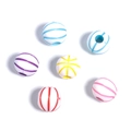 Macro shot of colorful basketball-shaped acrylic beads with detailed stripes for DIY jewelry - White+Colorful Basketball