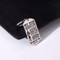 Macro view of stainless steel dog tag keychain with father and son laser engraving - Style 16 (Father & Son Poem)