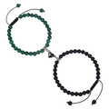 Magnetische hartarmbanden voor koppels met groen malachiet en mat zwarte natuurstenen - Malachiet + Matte Steen Armband