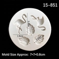 Weiße Silikonform mit Flamingo und Monstera-Blatt, 7 cm runde Form für Kuchendekoration - Stil 1 - Grau (Flamingo/Blatt)