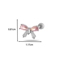Silver bow cartilage piercing with pink teardrop crystals and clear zircon stones - 11# Silver