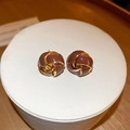 Maillard style brown and gold twisted knot stud earrings with polished enamel finish - No.26 Sphere Stud Earrings (S925 Pin)