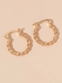 Grandes boucles d'oreilles créoles dorées torsadées avec fermoir de selle sécurisé - Motif Corde Torsadée (A-39) / Or KC