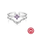 Elegant S925 sterling silver open ring featuring purple zircon flower and wave design - Style 3-Double Layer Purple Flower