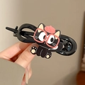 Pince à cheveux rétro avec un chat noir de dessin animé portant des lunettes rouges - Pince Chat à Lunettes / 11cm / Noir