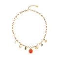 Gold plated opal necklace with multi charms including eye star and green stone - 7-Charm Style (2#)