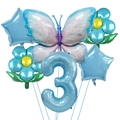 3rd birthday party balloon set with purple butterfly and blue number 3 foil balloons - Number 3 / Holographic Blue