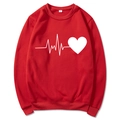 Felpa rossa a maniche lunghe con girocollo e motivo bianco a cuore e battito - S / Elettrocardiogramma Cuore / Rosso