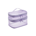 Two-piece set of purple mesh makeup bags with zippers and handle on white background - Double Layer / Purple