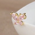Macro detail of butterfly ear stud with pink marquise zircon and gold screw ball back - 60078 Large - Gold - Pink Butterfly