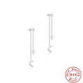 Elegant S925 sterling silver chain tassel earrings with star and moon charms - 925 Silver / White Gold