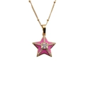 Schicke goldene Sternhalskette mit rosa Emaille und funkelnden Zirkonia-Akzenten - Rosa