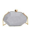 Silver glitter geometric evening bag with gold chain and metal clasp - Silver