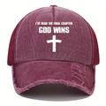 Cappellino trucker rosso vino consumato con croce God Wins e rete traspirante - Taglia unica / Borgogna