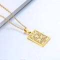 Detailed close-up of a gold Aries zodiac necklace with an engraved rectangular pendant - Aries / Gold