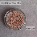 Mischgröße roségoldene Metall-Mikroperlen für Nagelkunst in einer runden Klarsichtbox - Gemischte Größe Stahlkugeln Roségold