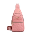 Pink quilted crossbody chest bag with diamond pattern and elegant gold hardware - Style 2 Pink