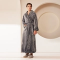 Men's dark grey thick flannel bathrobe with waist belt and large side pockets - M / Grey Male